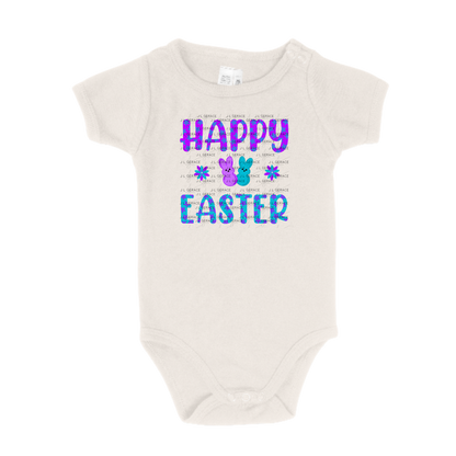 Happy Easter PNG Purple Teal Bunny Peeps Flower Pattern Easter Clipart