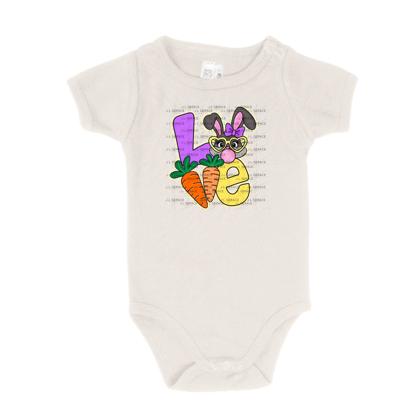 LOVE Easter Bunny with Carrots - Gold String Glitter PNG