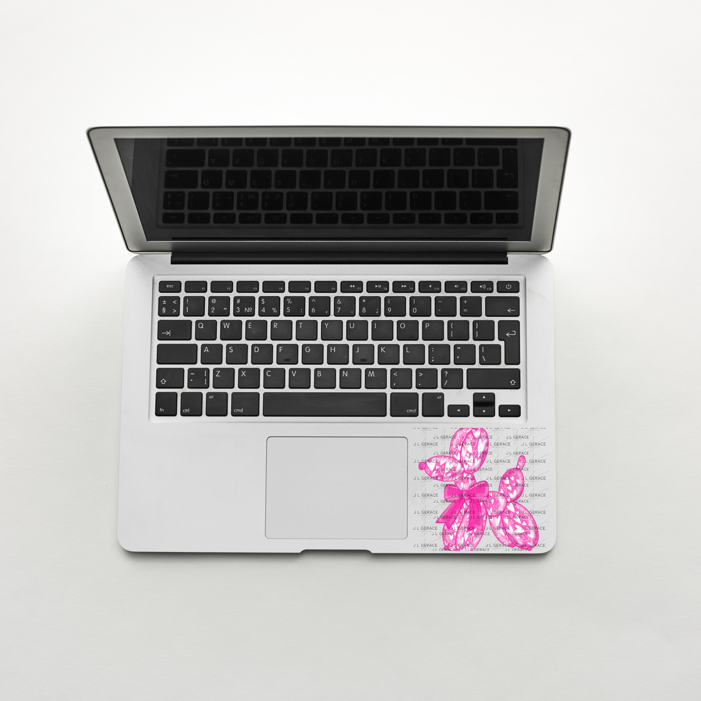 Pink Love Balloon Dog PNG with Heart Pattern and Bow