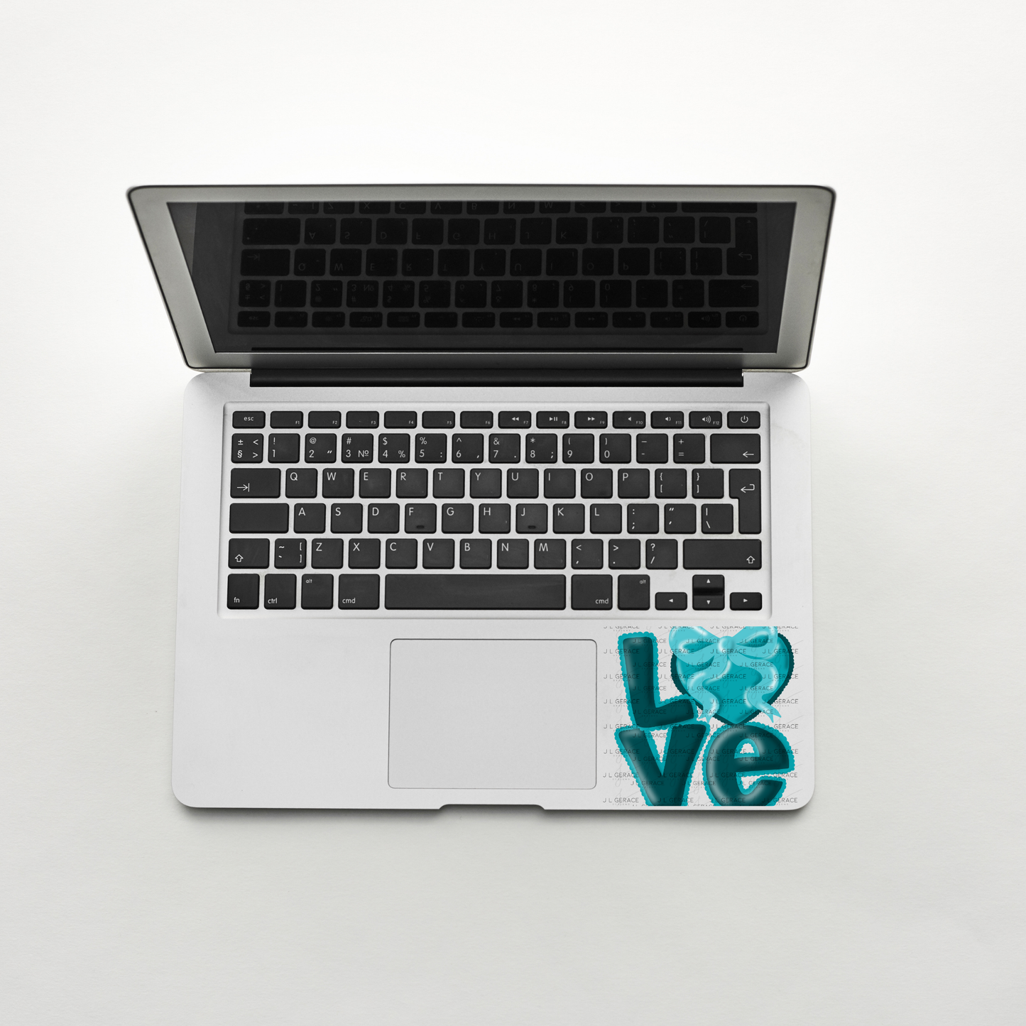 Teal Love Bubble Letter PNG with Bow Accent Scalloped Trim Design