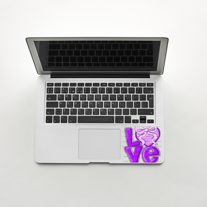 Purple Love Bubble Letter PNG with Bow Accent Black Outline Design