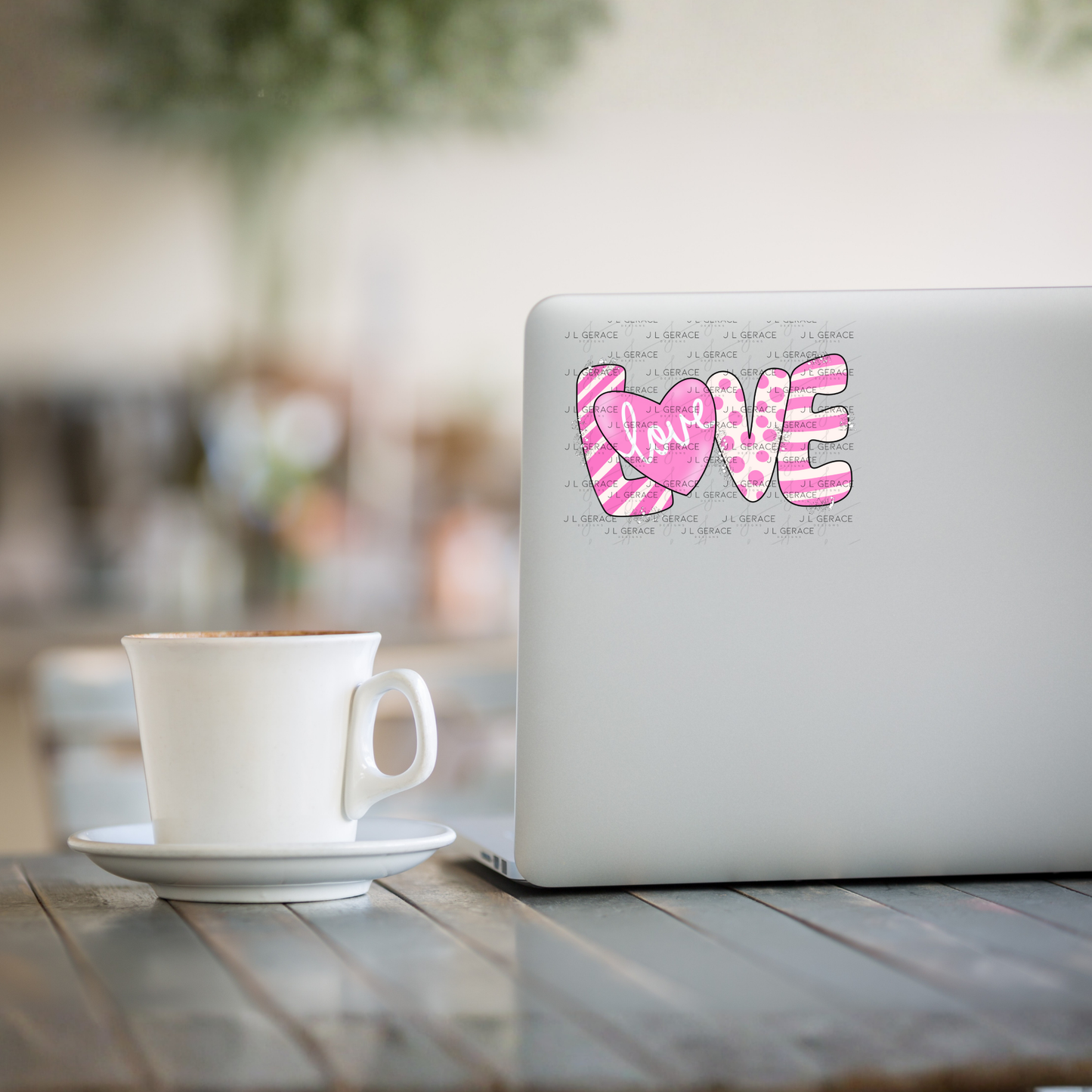 Pink Love Word PNG with Heart – Paint Splatter Mixed Pattern Design