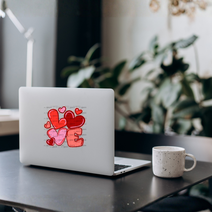 Red Love Bubble Letter PNG with Glitter Outline Design