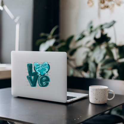 Dark Teal Love Bubble Letter PNG with Bow Accent Black outline Design