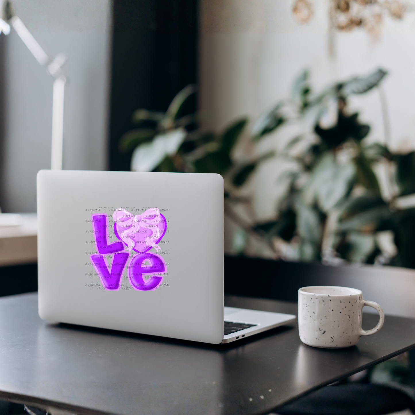 Purple Love Bubble Letter PNG with Heart Bow Design Scalloped Trim