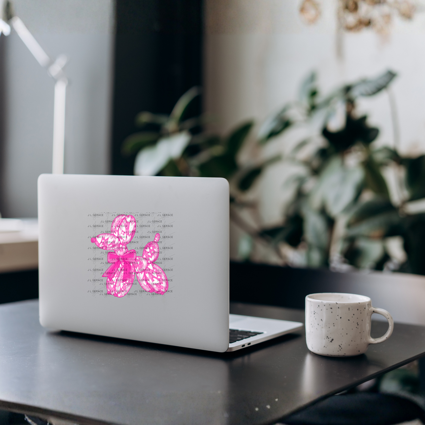 Pink Love Balloon Dog PNG with Heart Pattern and Bow