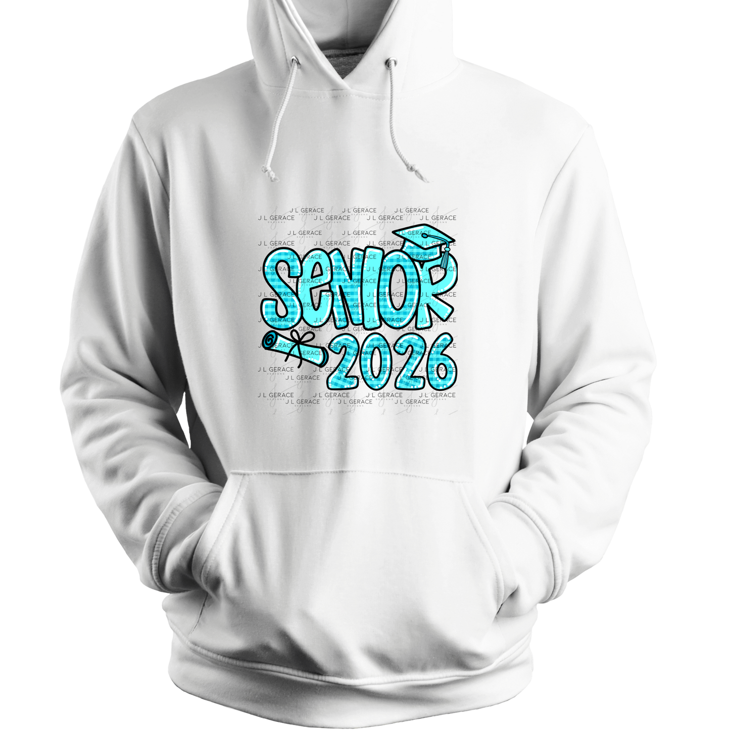 Senior 2026 PNG – Aqua Plaid Graduation Cap and Diploma Design