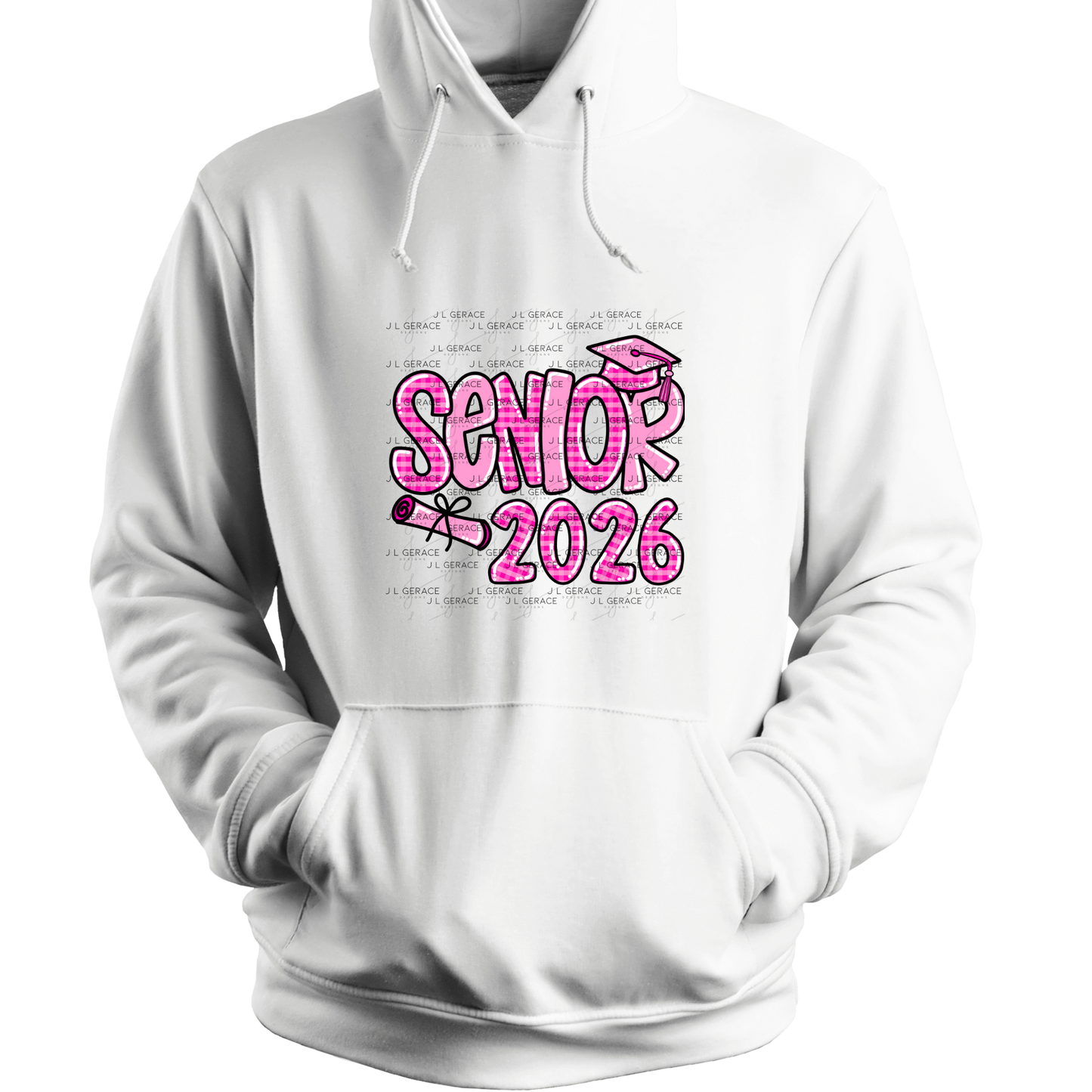 Senior 2026 PNG – Pink Gingham Graduation Cap and Diploma Design