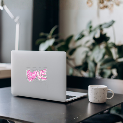 Pink Love Word PNG with Heart – Polka Dot and Stripe Mixed Pattern Design