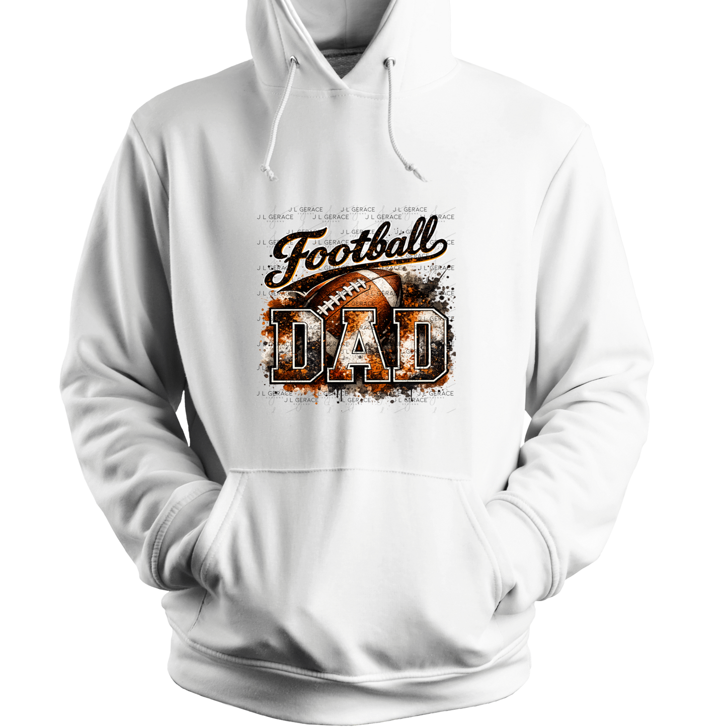 Football Dad PNG – Orange Black Paint Splatter Sports Design with Football
