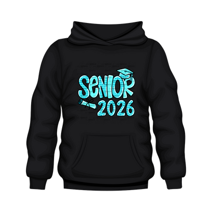 Senior 2026 PNG – Aqua Plaid Graduation Cap and Diploma Design