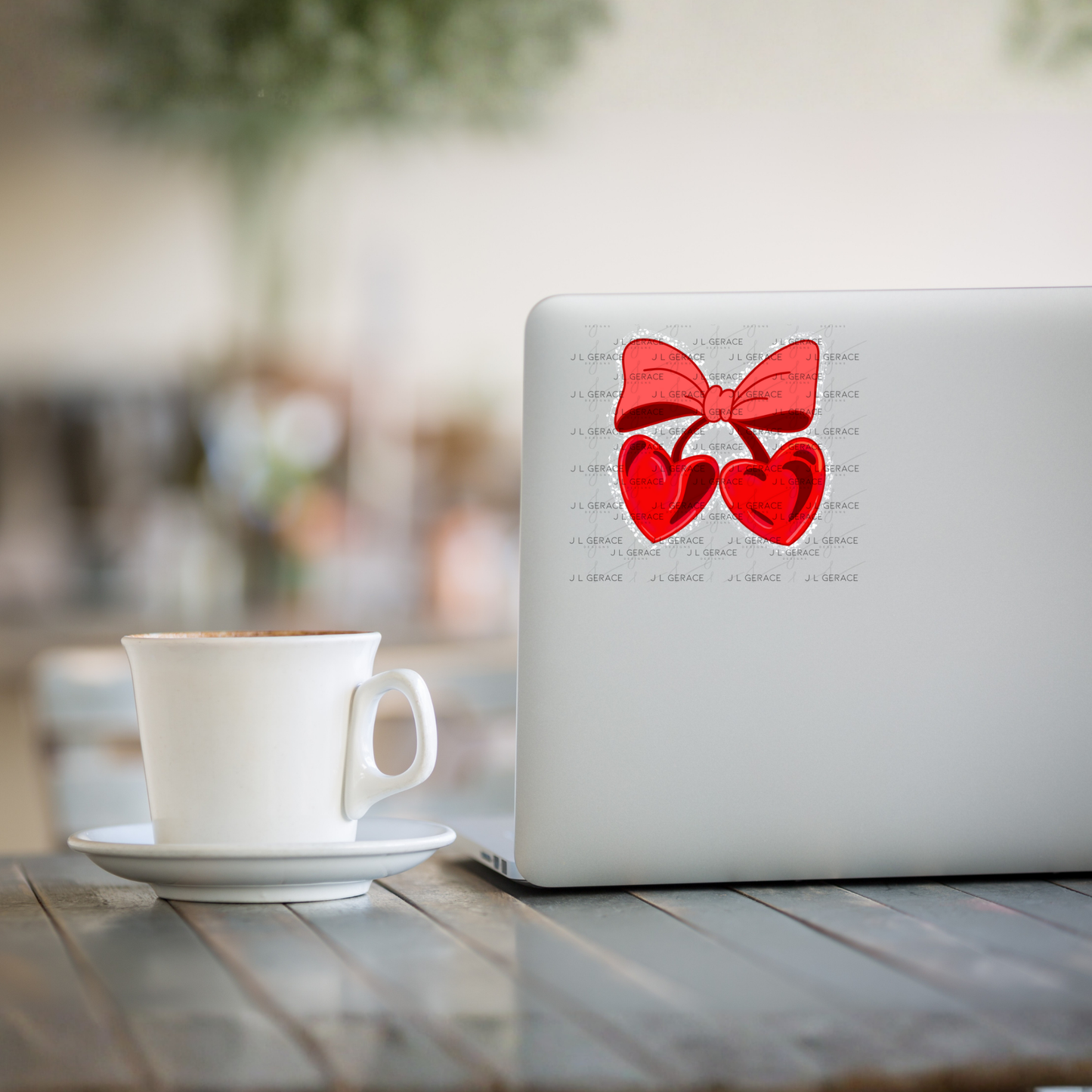 Red Heart Cherries PNG with Bow String Glitter Outline Design