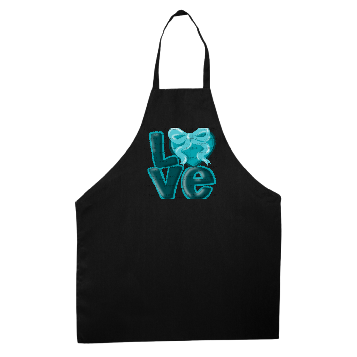 Teal Love Bubble Letter PNG with Bow Accent Scalloped Trim Design