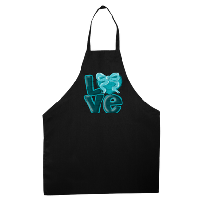 Teal Love Bubble Letter PNG with Bow Accent Scalloped Trim Design