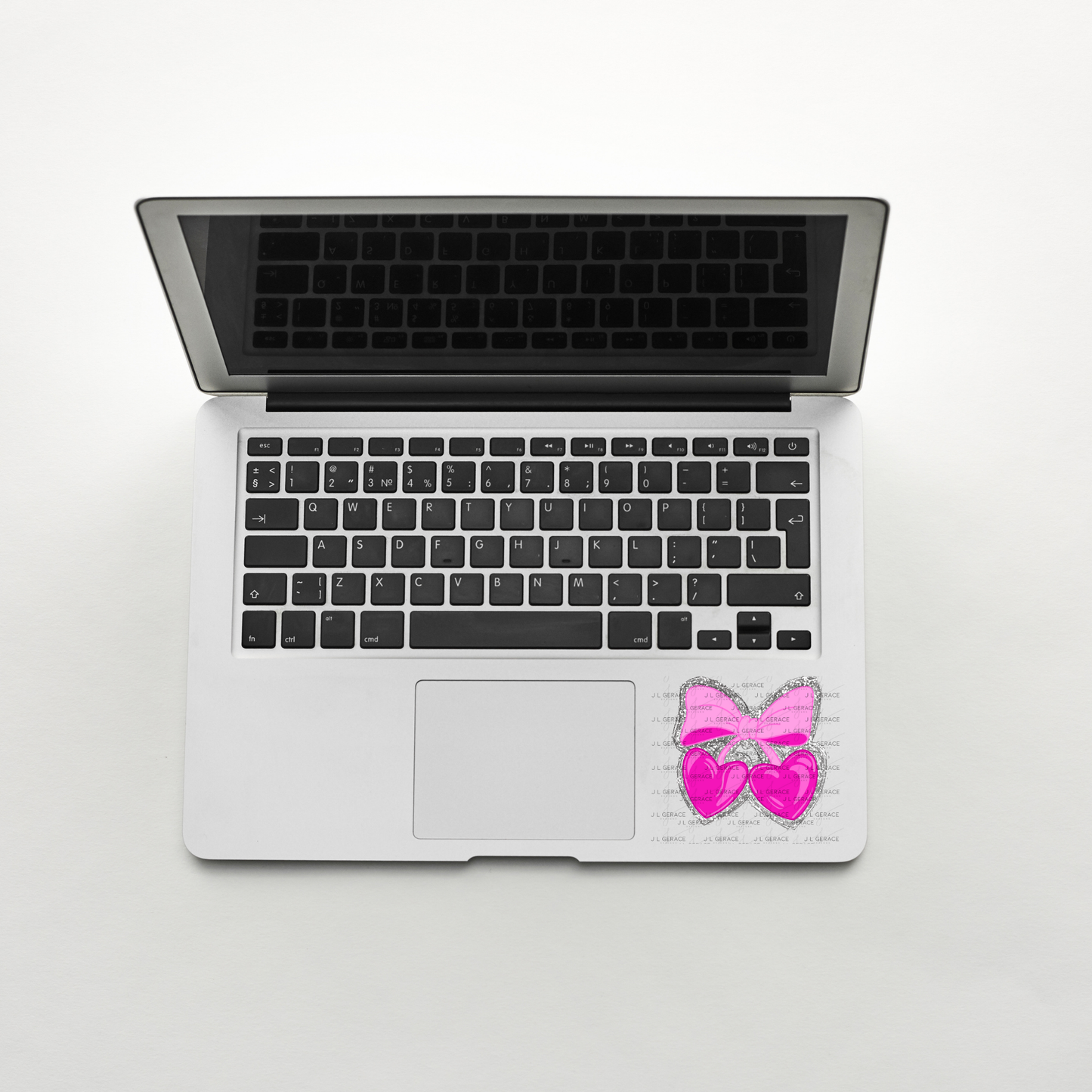 Pink Heart Cherries PNG with Bow and Silver Chunky Glitter Background Design