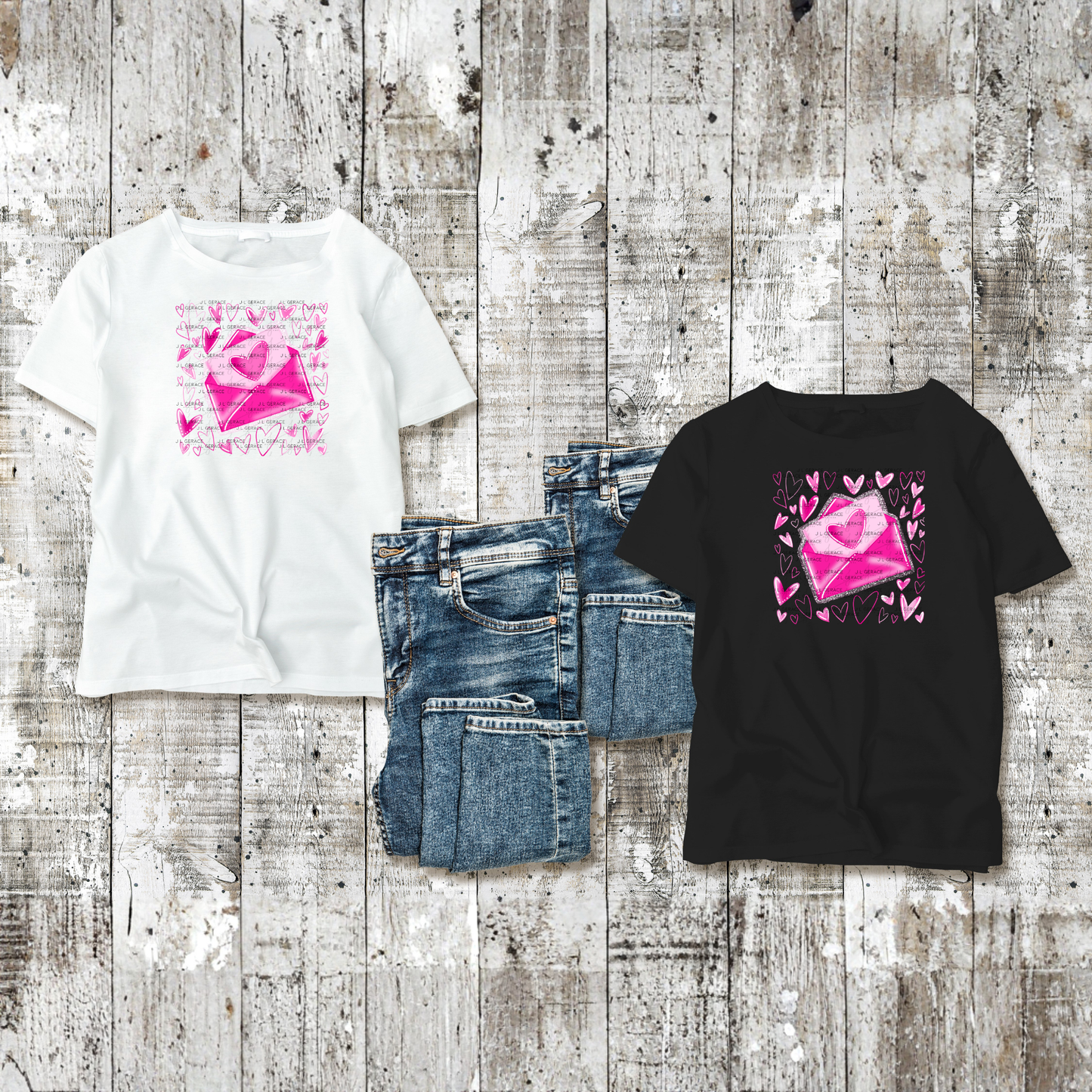 Pink Love Letter PNG with Glitter Outline and Heart Design