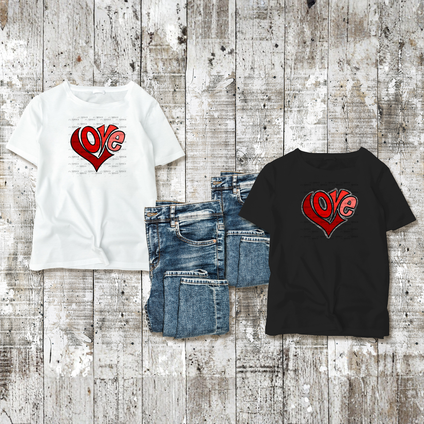 Red Love Heart Letter PNG with Glitter Outline Design