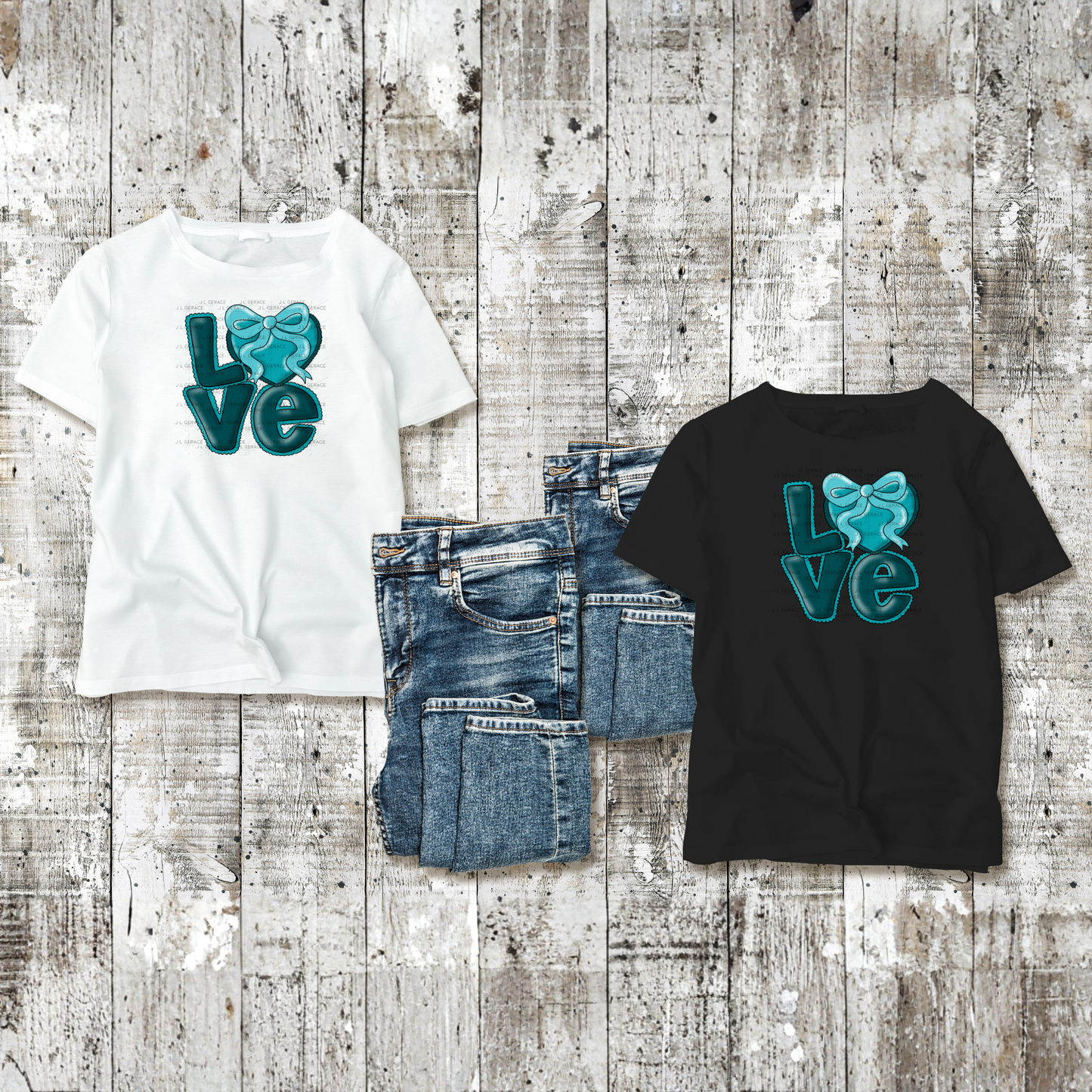 Dark Teal Love Bubble Letter PNG with Bow Accent Black outline Design
