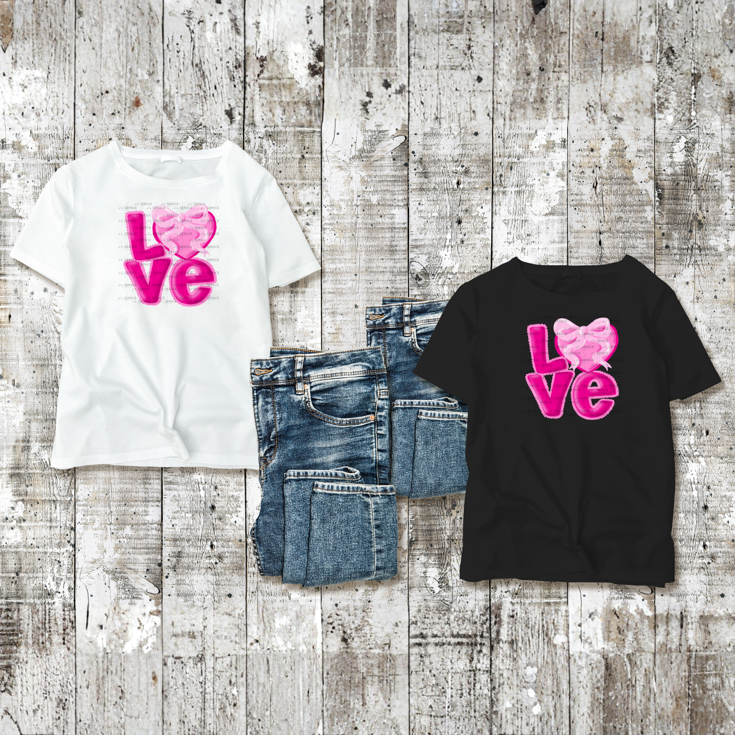Love Pink Bubble Letter PNG with Heart Bow Design