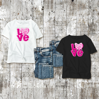 Love Pink Bubble Letter PNG with Heart Bow Design