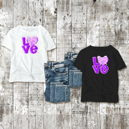 Purple Love Bubble Letter PNG with Heart Bow Design Scalloped Trim