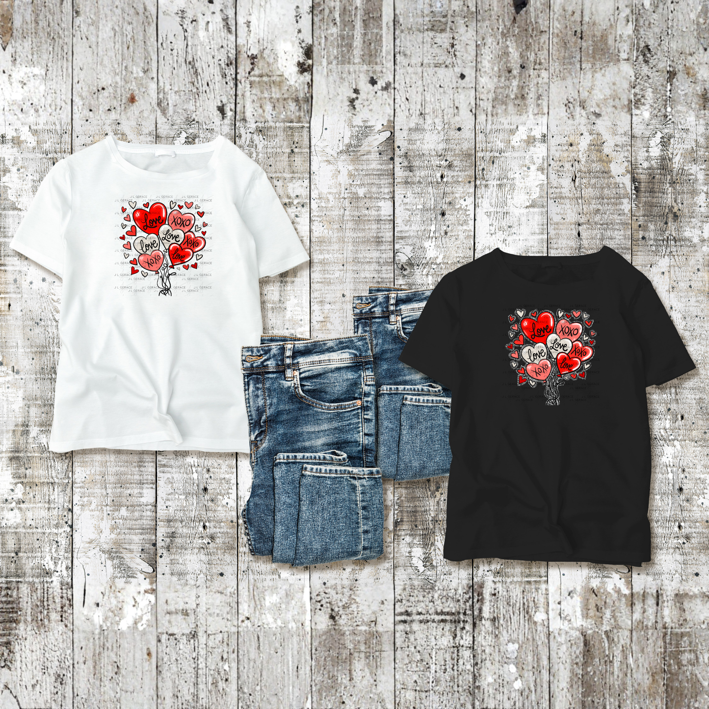 Red Love & XOXO Heart Balloon Bouquet with Glitter String Outline PNG