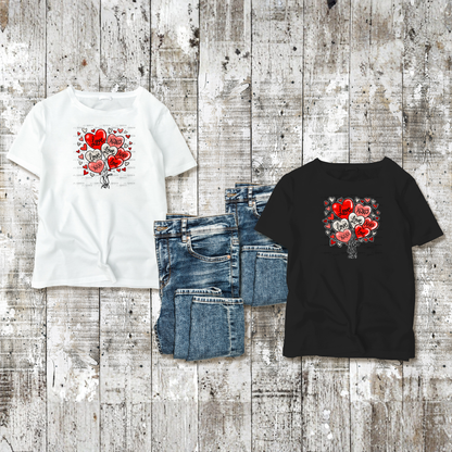 Red Love & XOXO Heart Balloon Bouquet with Glitter String Outline PNG