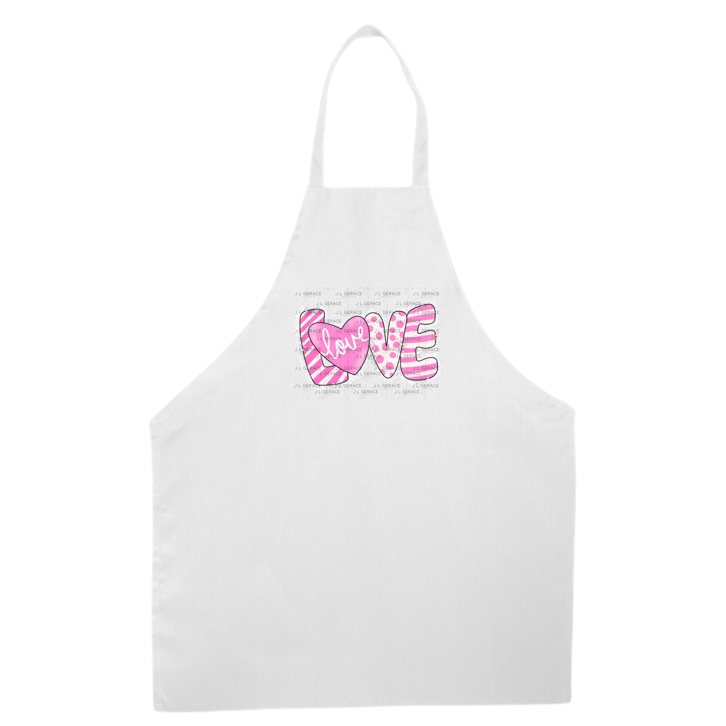 Pink Love Word PNG with Heart – Polka Dot and Stripe Mixed Pattern Design