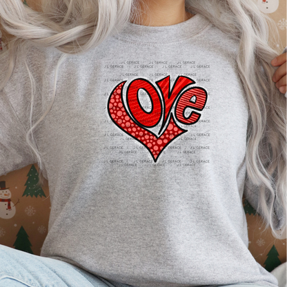 LOVE Heart letters Love Polka Dots and stripes PNG with Glitter Outline Patterned Design