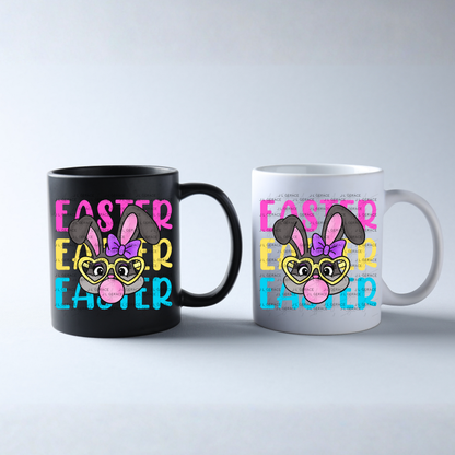 EASTER EASTER EASTER Bunny with Glasses Pink - Yellow - Blue PNG
