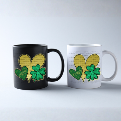 Lucky Shamrock Heart Gold Gingham PNG – St Patrick Glitter Outline Clover Design