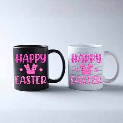 Happy Easter Pink Bunny Peep Flowers Clipart Sublimation PNG