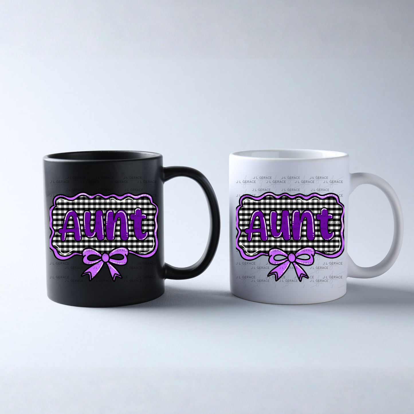 Aunt PNG – Purple Glossy Lettering with Gingham Background & Bow