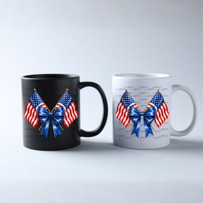 Patriotic Crossed Flags Blue Bow PNG Design Digital Download