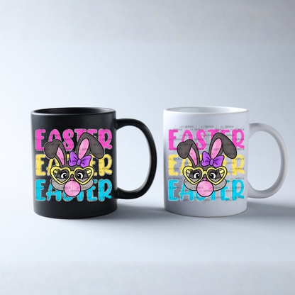 EASTER EASTER EASTER Bunny with Glasses Pink - Yellow - Blue - Chunky Glitter Outline PNG