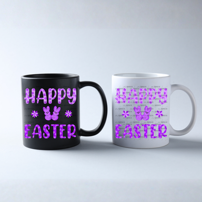 Happy Easter Purple Bunny Peep Flowers Clipart Sublimation PNG