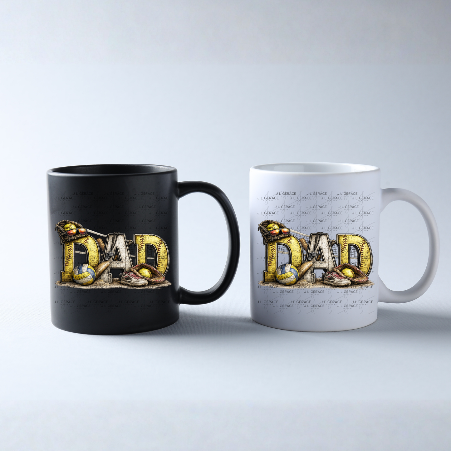 Dad PNG – Softball Multi-Sport Design with Bat Glove Volleyball and Gear