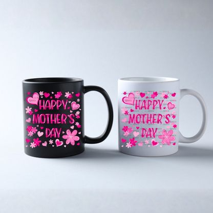 Happy Mothers Day PNG – Pink Hearts Floral Sublimation Design