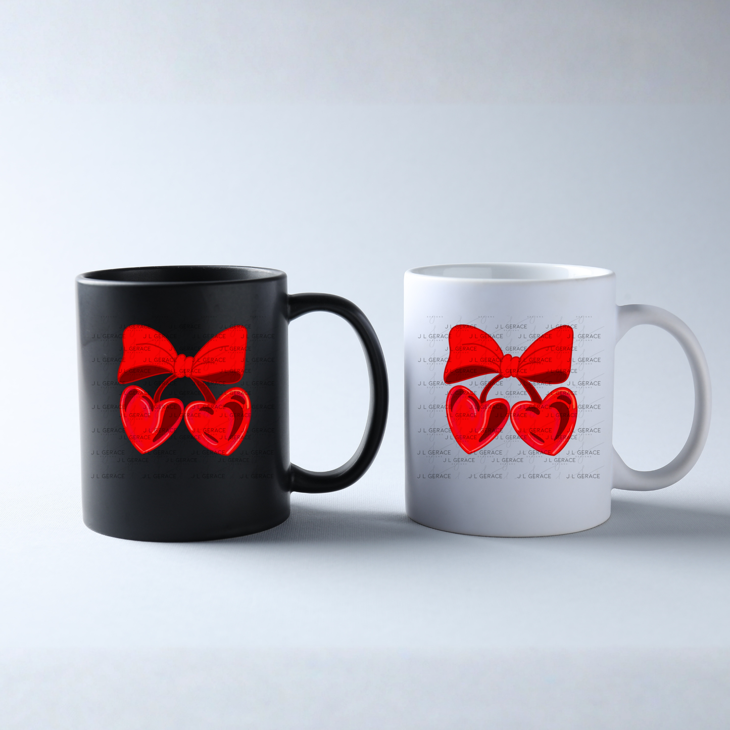 Red Heart Cherries PNG with Bow Glossy Solid Design