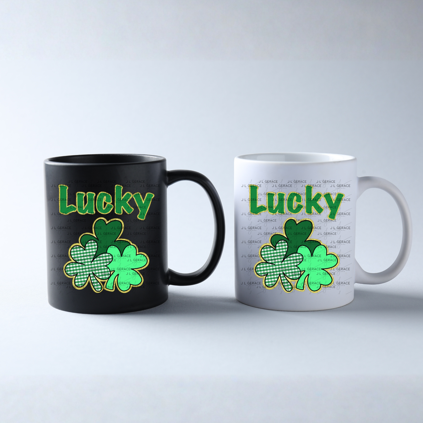 Lucky Shamrock Trio PNG – Gold Glitter Outline St Patrick Clover Design