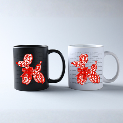 Red Love Balloon Dog PNG with Heart Pattern and Bow