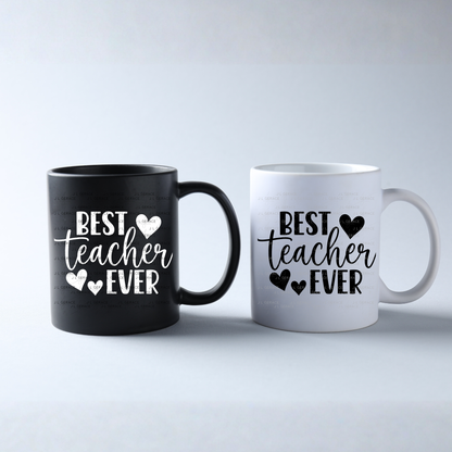 Best Teacher Ever Hearts Black and White PNG
