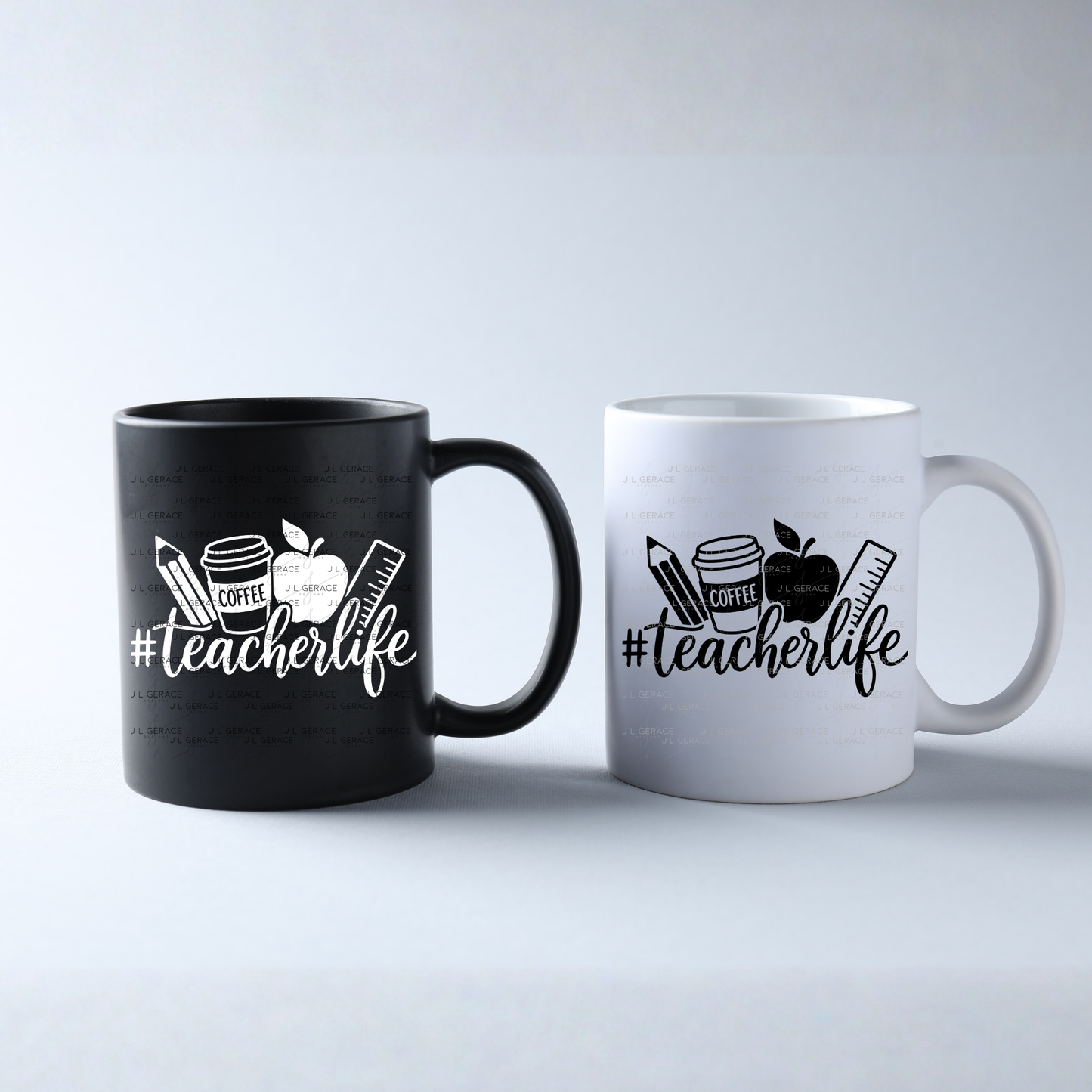 Teacherlife School Supplies Black and White PNG (2 Colors)