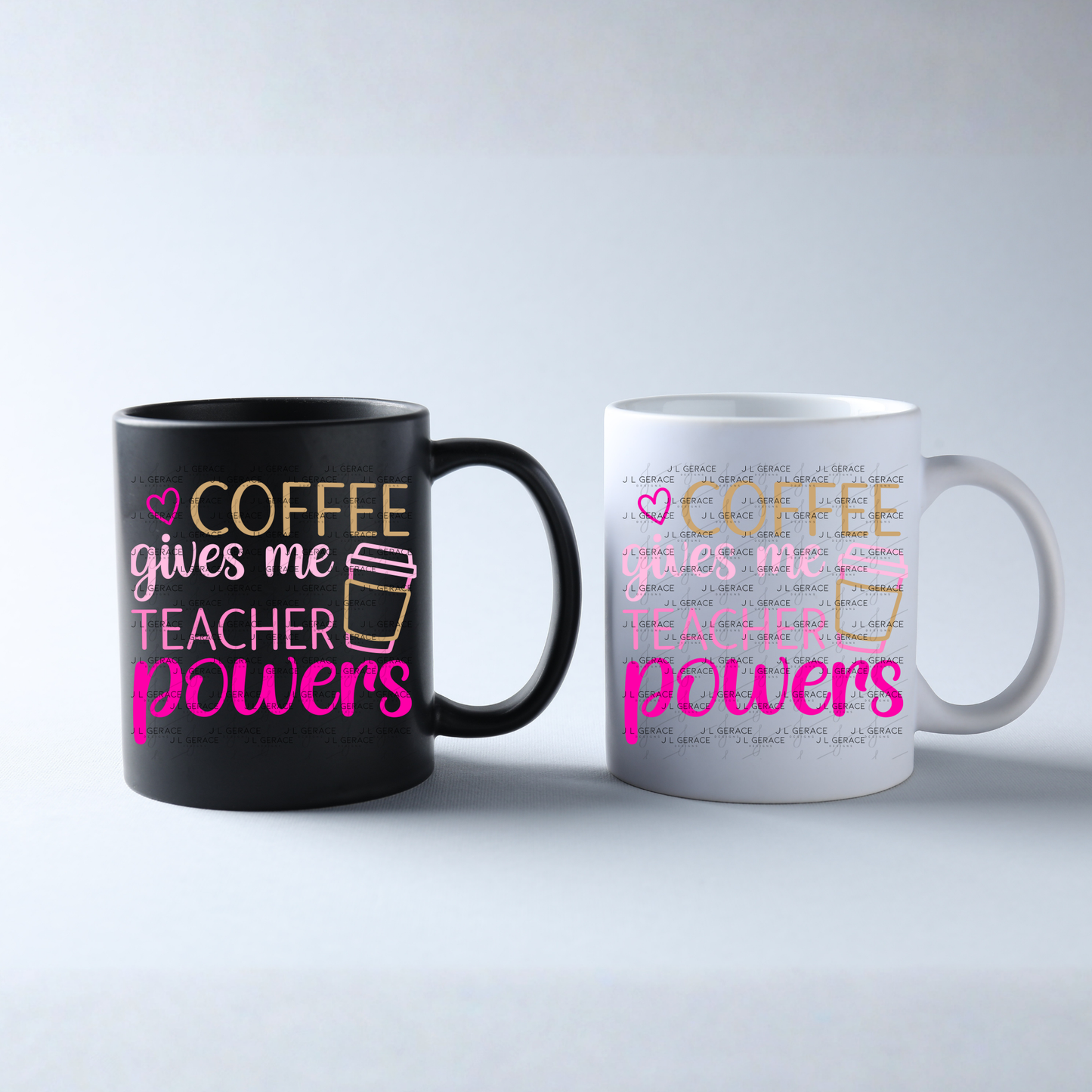Coffee Gives Me Teacher Powers Pink and Gold PNG