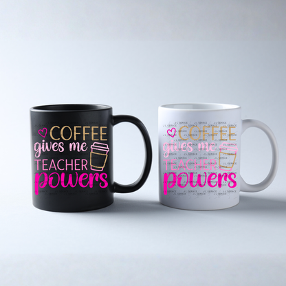 Coffee Gives Me Teacher Powers Pink and Gold PNG