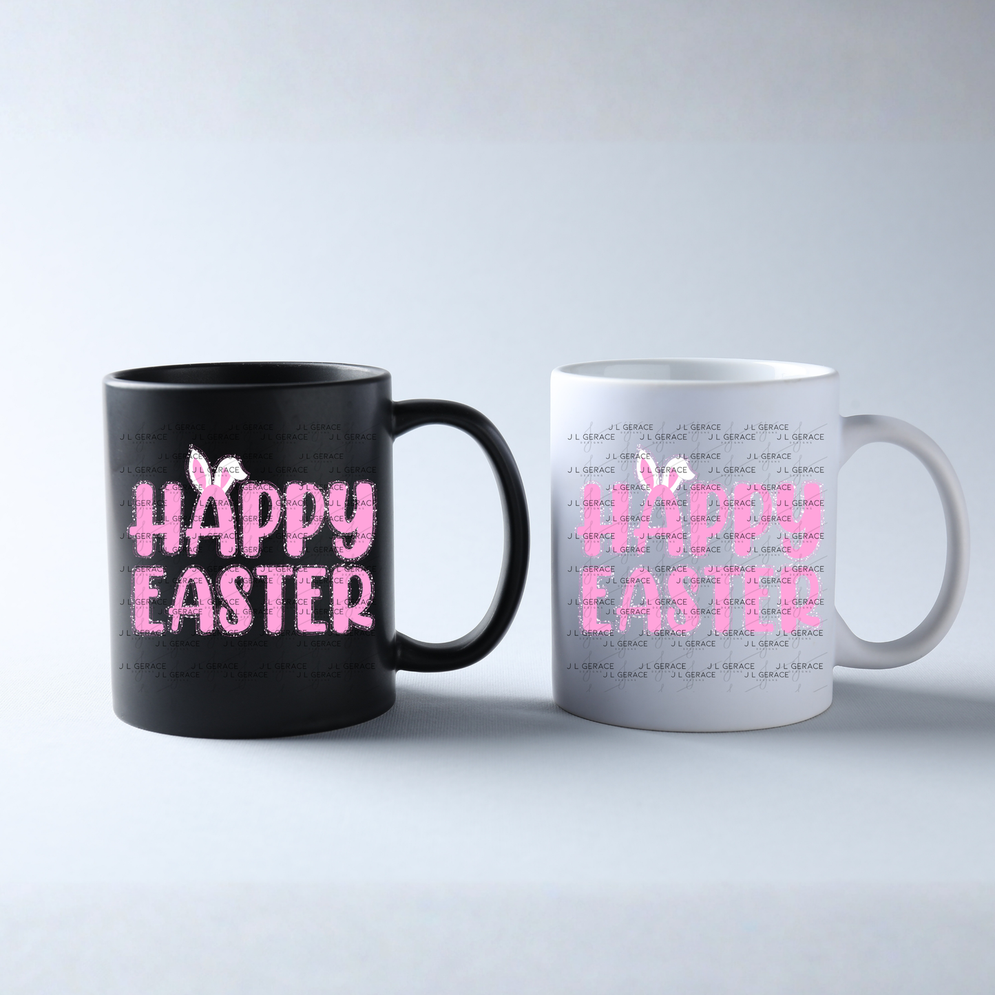 Happy Easter Bunny Ears Pink String Glitter Outline PNG