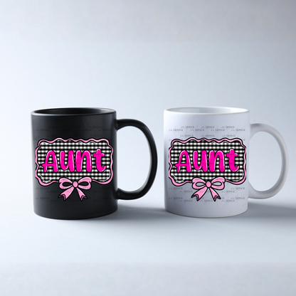 Aunt PNG – Pink Glossy Lettering with Gingham Background & Bow