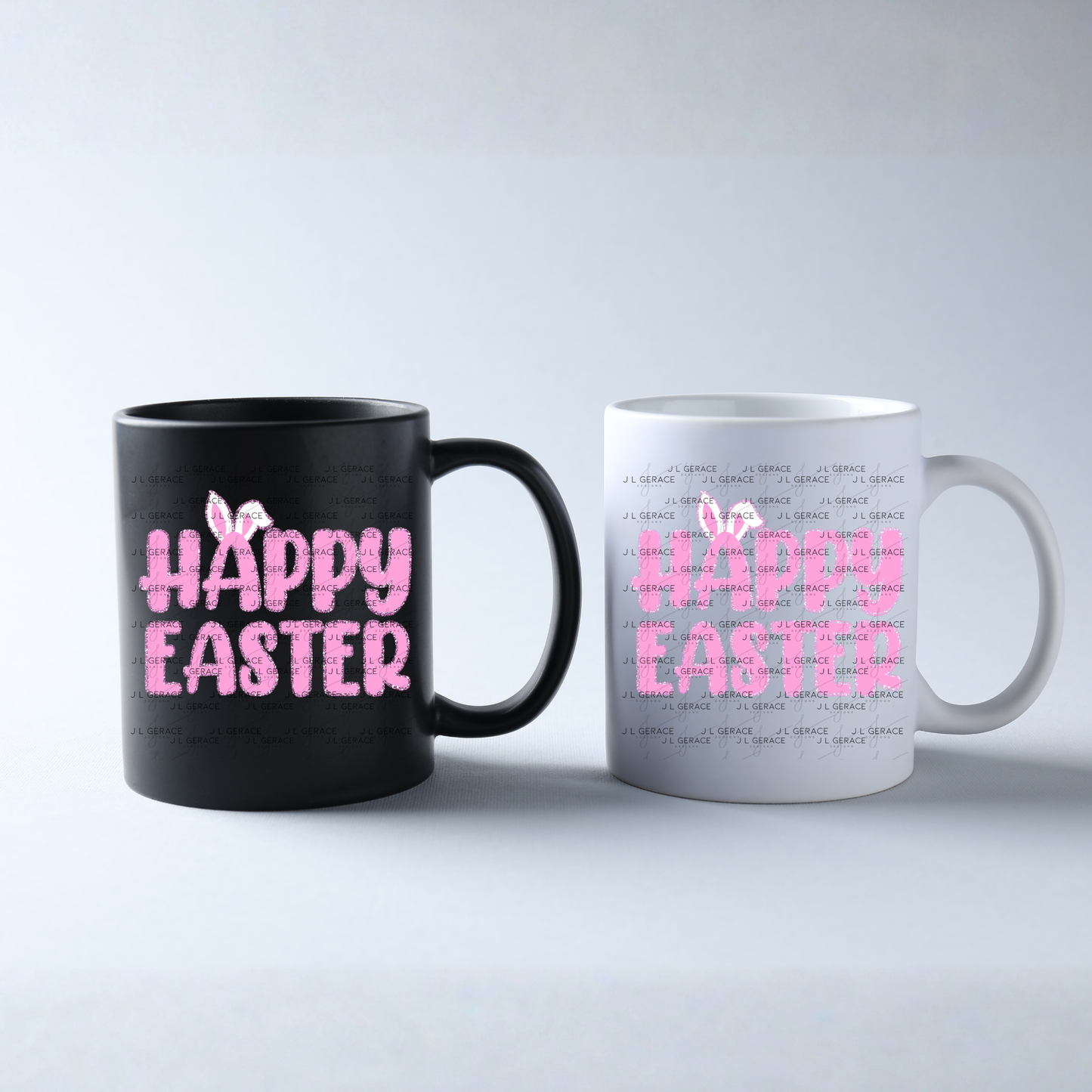 Happy Easter Bunny Ears Pink Chunky Glitter Outline PNG