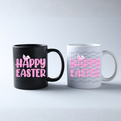 Happy Easter Bunny Ears Pink Chunky Glitter Outline PNG