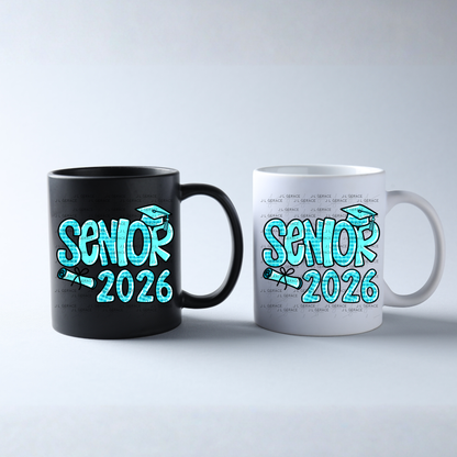 Senior 2026 PNG – Aqua Plaid Graduation Cap and Diploma Design